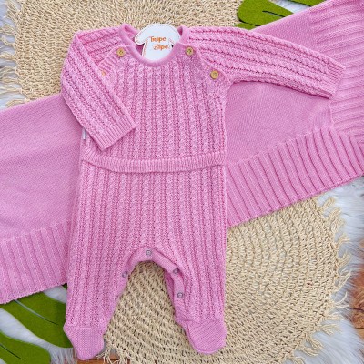 Saída de Maternidade Fofinho - Tranças com Botões - Rosa